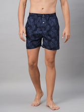 Men's Navy, 100% Cotton, Printed, Regular Fit, Inner Elastic, Mid-Rise, Boxers